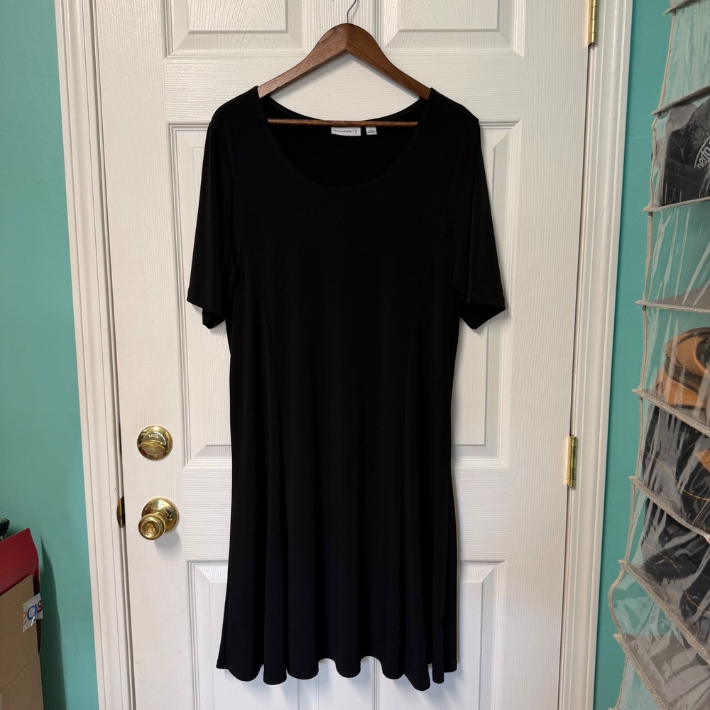 Susan Graver Dress Womens L Black A-Line Stretch Minimalist Lagenlook LBD Travel - Picture 2 of 13